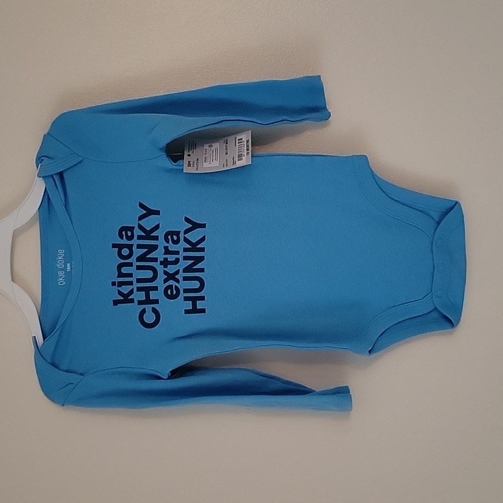 Okie Dokie - NWT 18m Boys Onesie Kinda Chunky Extra Hunky Blue Long Sleeve